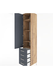 Hyperion Dolap 4 Raflı 4 Çekmeceli Tek Kapaklı 44x44x221 Çam-Antrasit