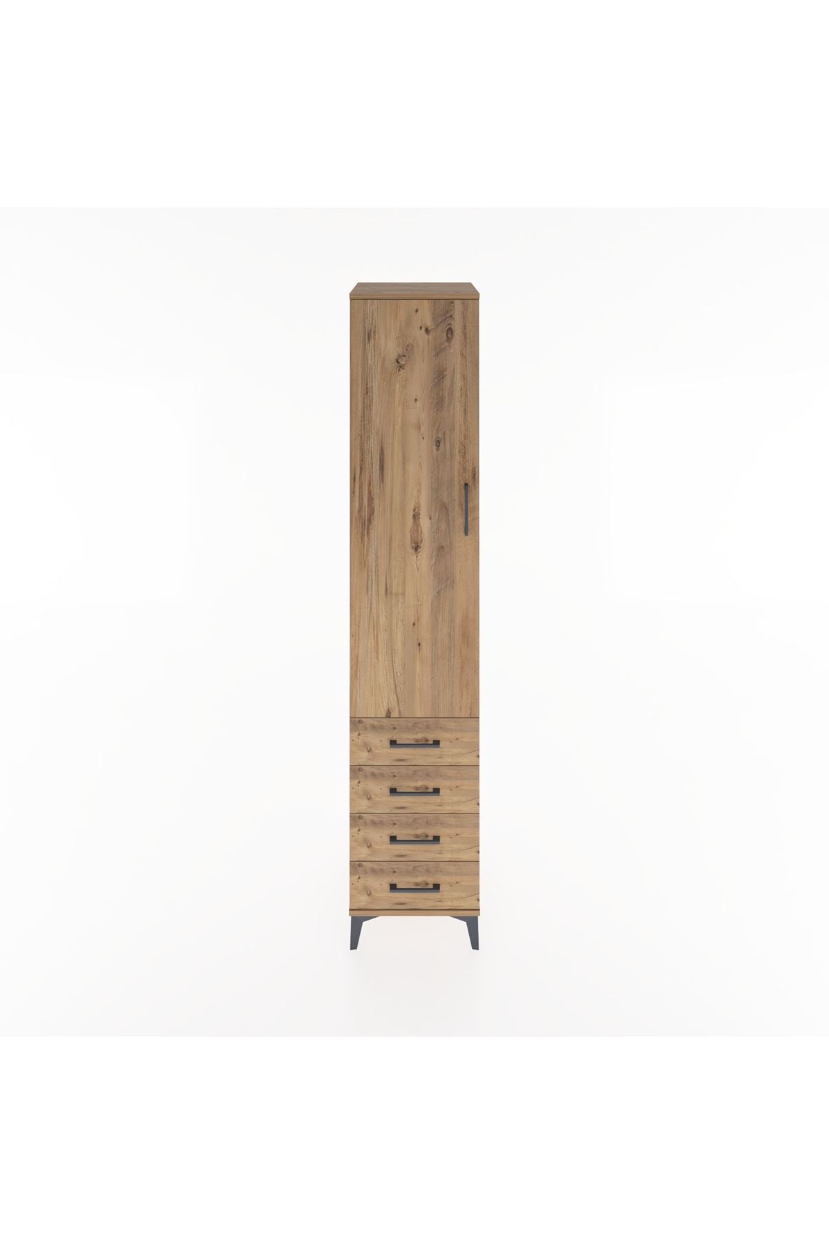 Hyperion Dolap 4 Raflı 4 Çekmeceli Tek Kapaklı 44x44x221 Çam-Çam