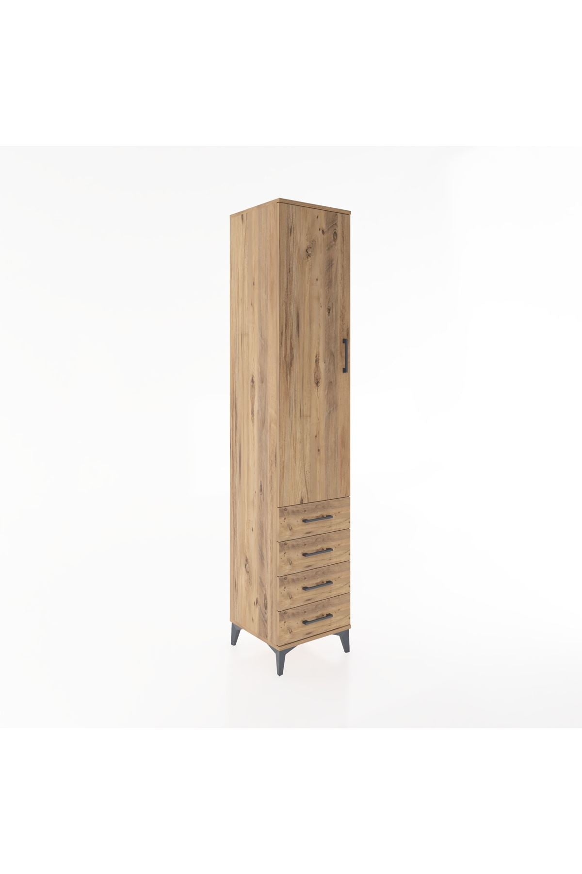 Hyperion Dolap 4 Raflı 4 Çekmeceli Tek Kapaklı 44x44x221 Çam-Çam