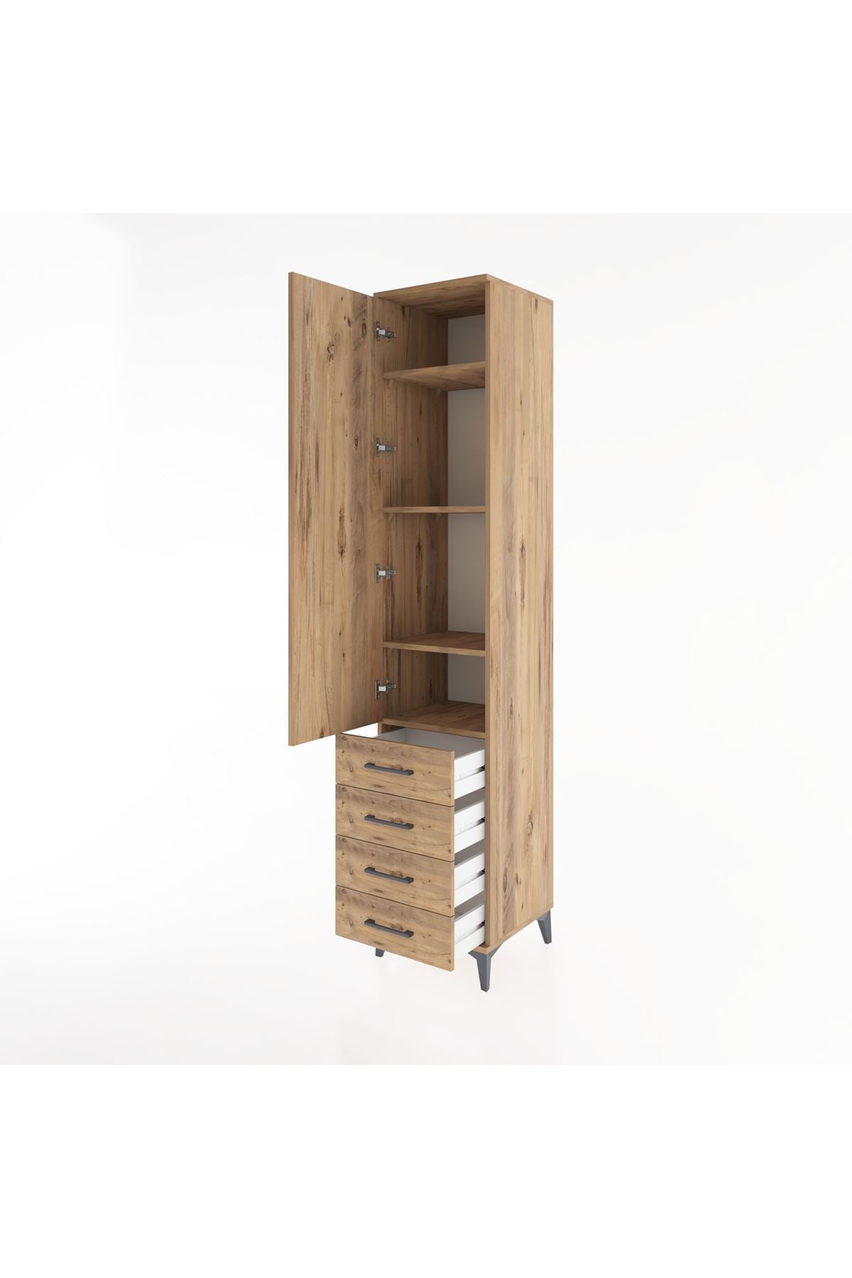 Hyperion Dolap 4 Raflı 4 Çekmeceli Tek Kapaklı 44x44x221 Çam-Çam