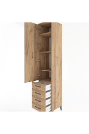 Hyperion Dolap 4 Raflı 4 Çekmeceli Tek Kapaklı 44x44x221 Çam-Çam