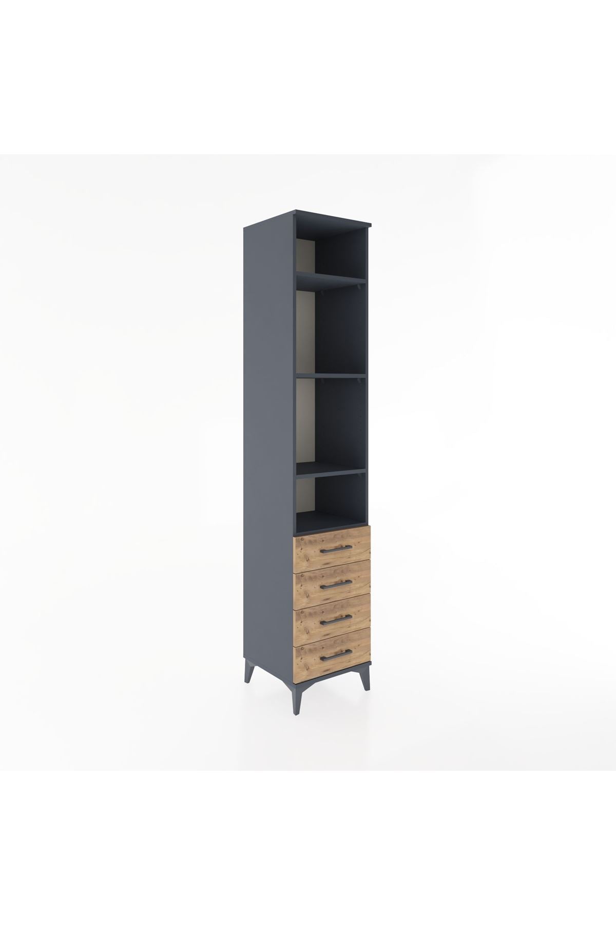 Hyperion Dolap 4 Raflı 4 Çekmeceli 44x44x221 Antrasit-Çam