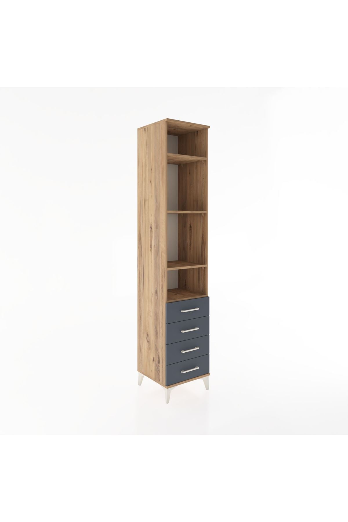 Hyperion Dolap 4 Raflı 4 Çekmeceli 44x44x221 Çam-Antrasit