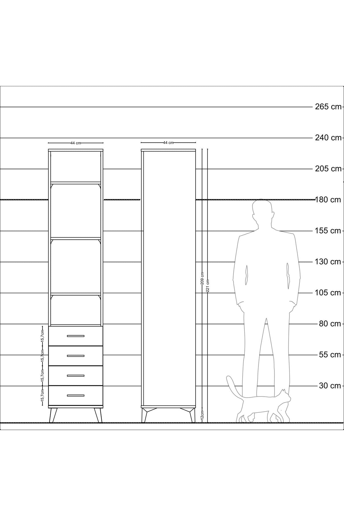 Hyperion Dolap 4 Raflı 4 Çekmeceli 44x44x221 Çam-Çam