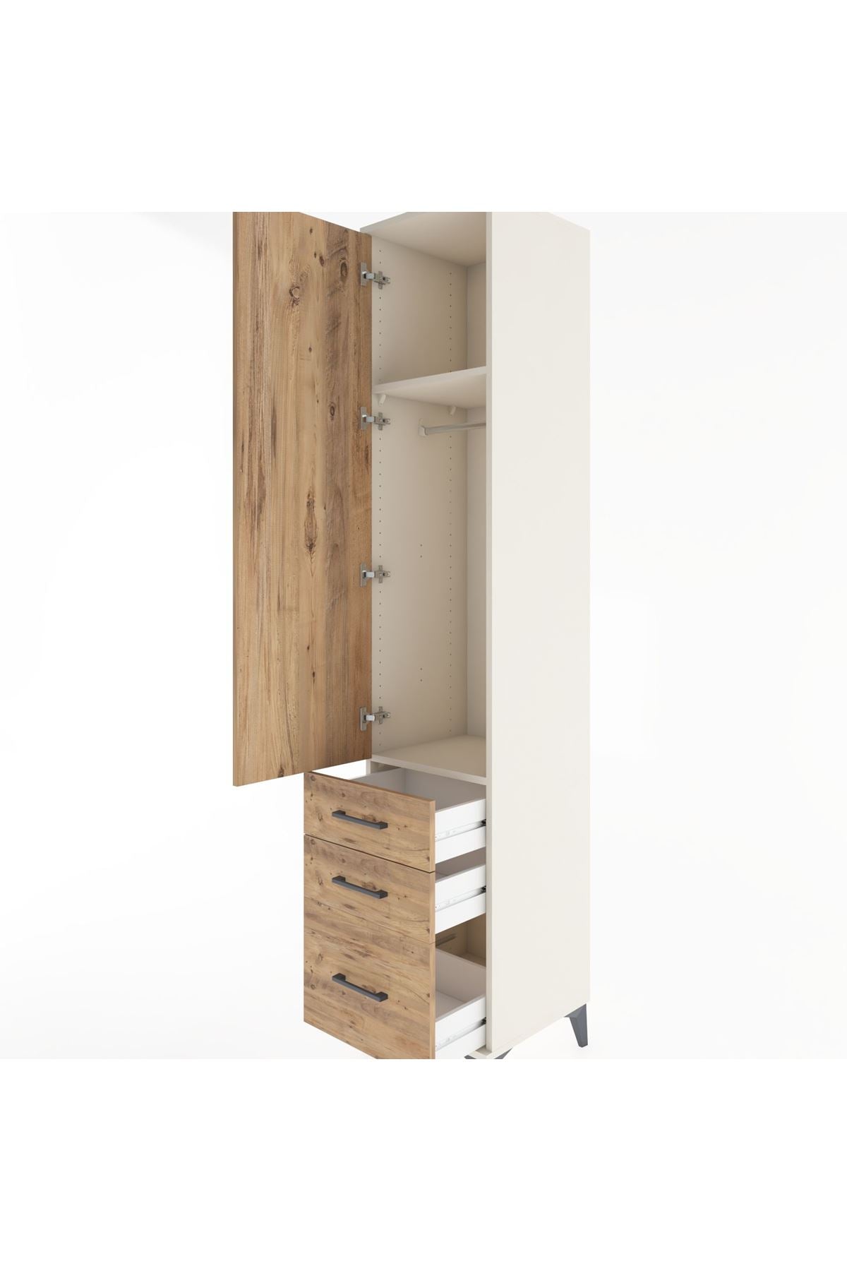 Hyperion Dolap 2 Raflı 3 Çekmeceli Tek Askılı 44x44x221 Aytaşı-Çam