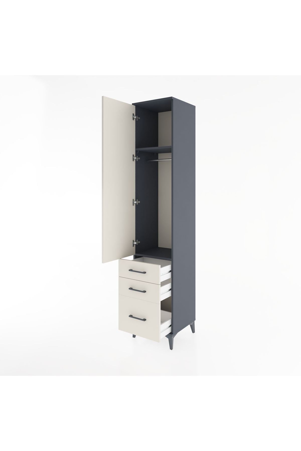 Hyperion Dolap 2 Raflı 3 Çekmeceli Tek Askılı 44x44x221 Antrasit-Aytaşı