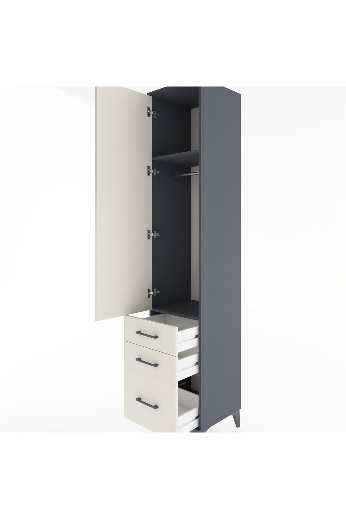 Hyperion Dolap 2 Raflı 3 Çekmeceli Tek Askılı 44x44x221 Antrasit-Aytaşı