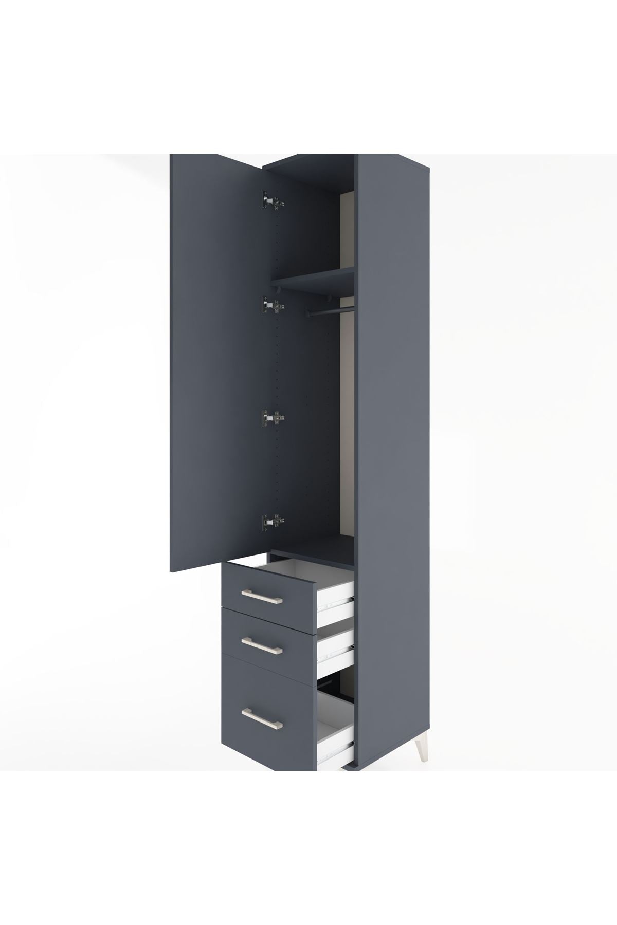 Hyperion Dolap 2 Raflı 3 Çekmeceli Tek Askılı 44x44x221 Antrasit-Antrasit