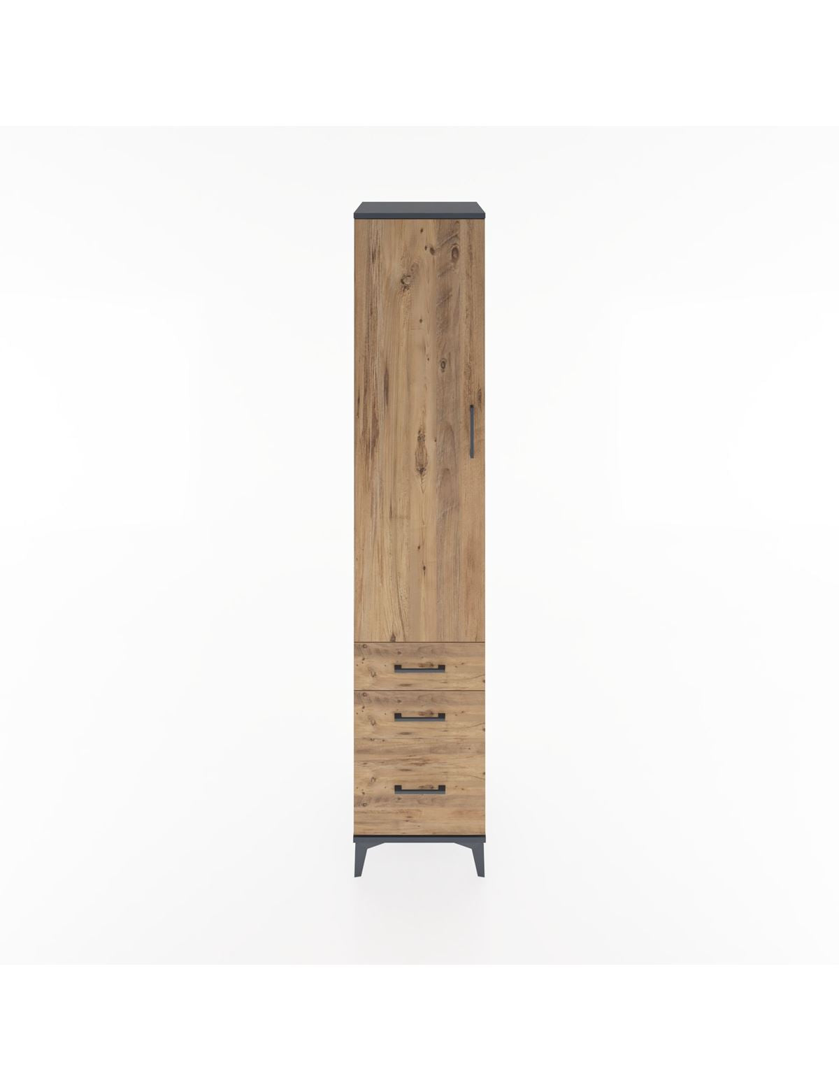 Hyperion Dolap 2 Raflı 3 Çekmeceli Tek Askılı 44x44x221 Antrasit-Çam