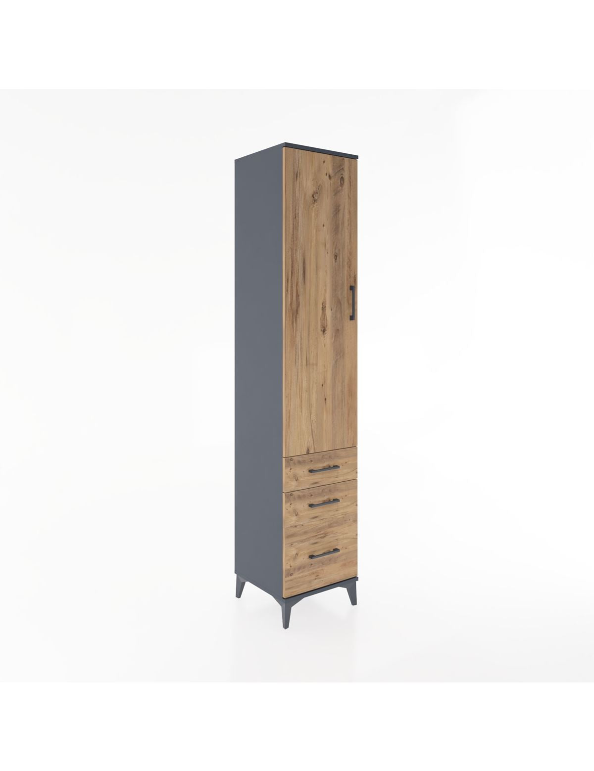 Hyperion Dolap 2 Raflı 3 Çekmeceli Tek Askılı 44x44x221 Antrasit-Çam