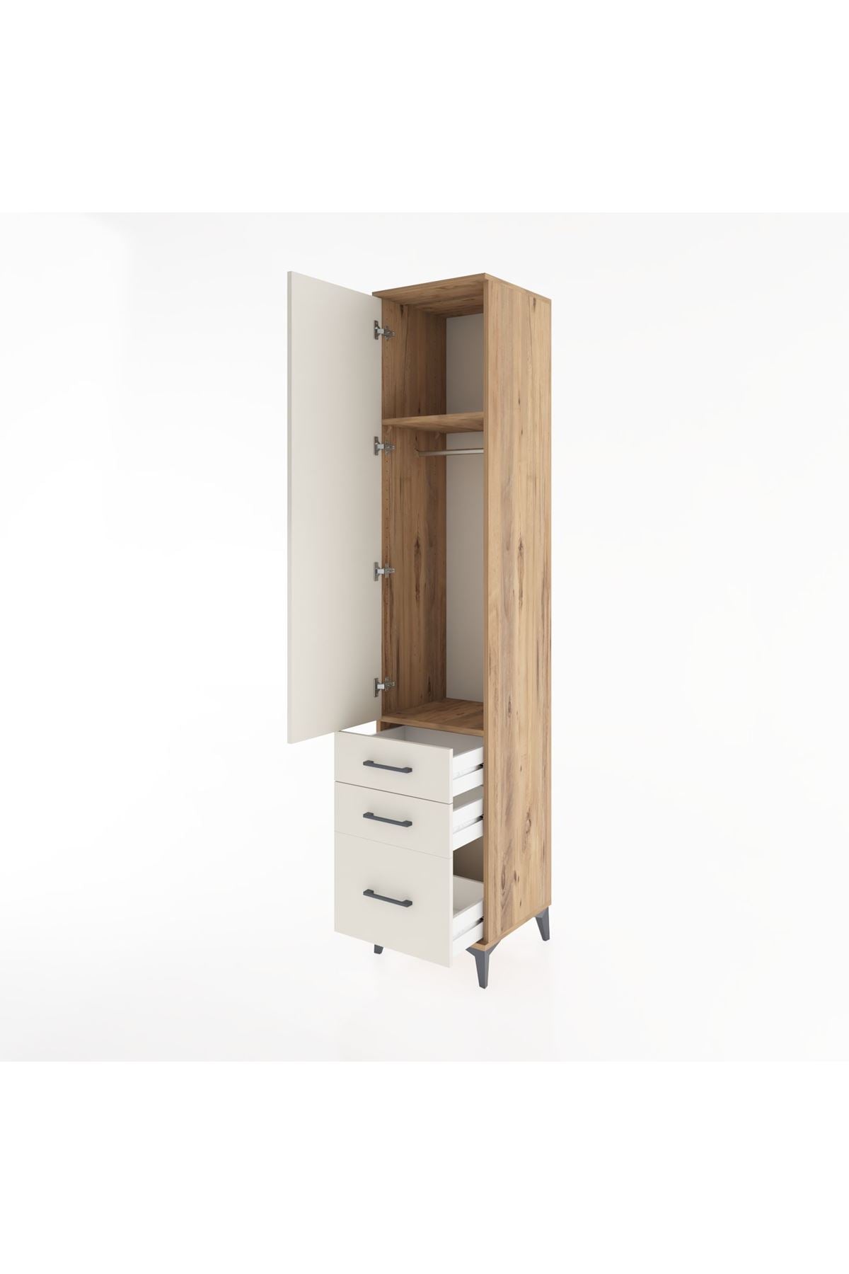 Hyperion Dolap 2 Raflı 3 Çekmeceli Tek Askılı 44x44x221 Çam-Aytaşı