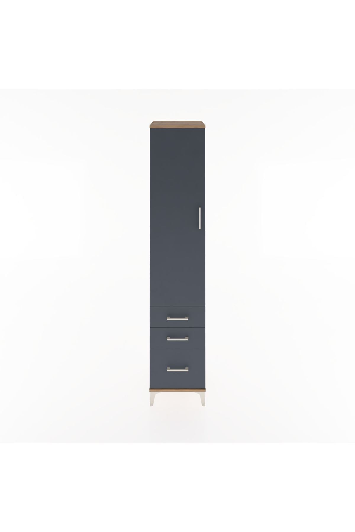 Hyperion Dolap 2 Raflı 3 Çekmeceli Tek Askılı 44x44x221 Çam-Antrasit