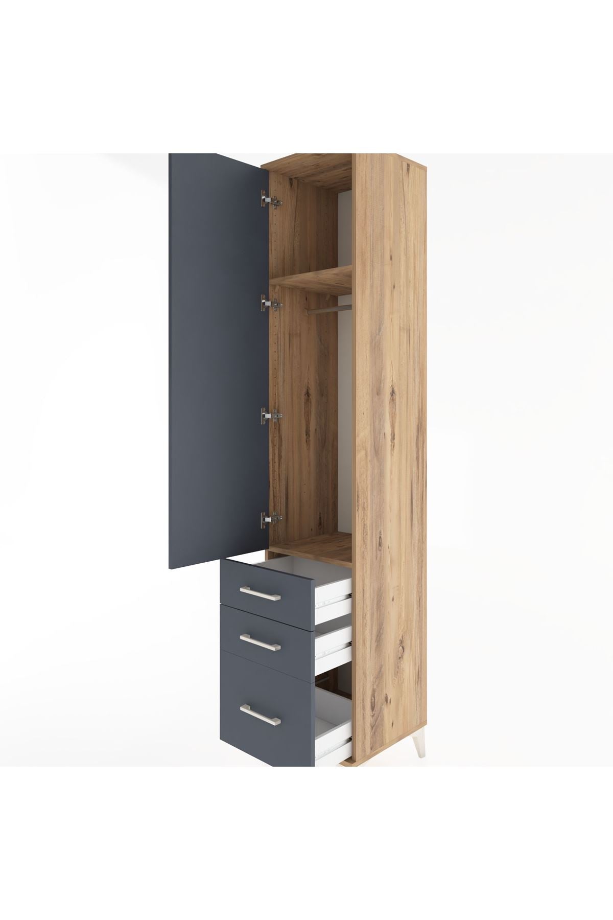 Hyperion Dolap 2 Raflı 3 Çekmeceli Tek Askılı 44x44x221 Çam-Antrasit