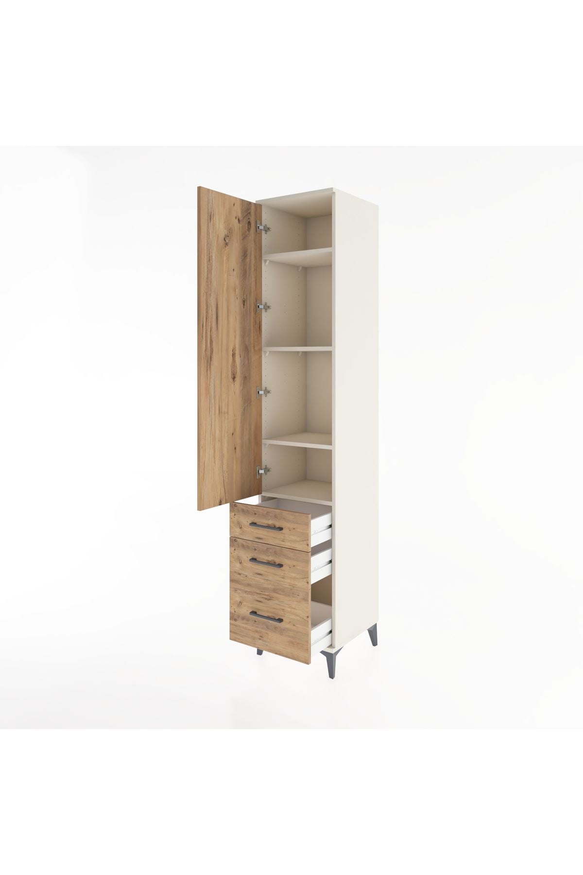 Hyperion Dolap 4 Raflı 3 Çekmeceli Tek Kapaklı 44x44x221 Aytaşı-Çam