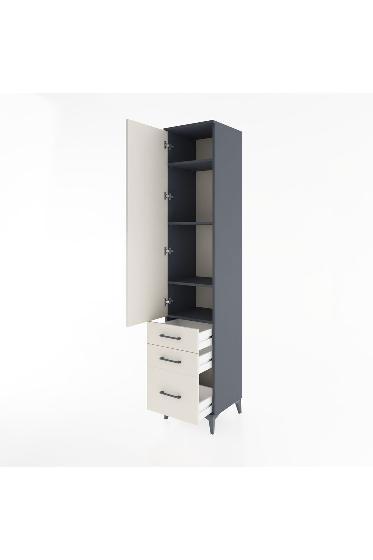 Hyperion Dolap 4 Raflı 3 Çekmeceli Tek Kapaklı 44x44x221 Antrasit-Aytaşı