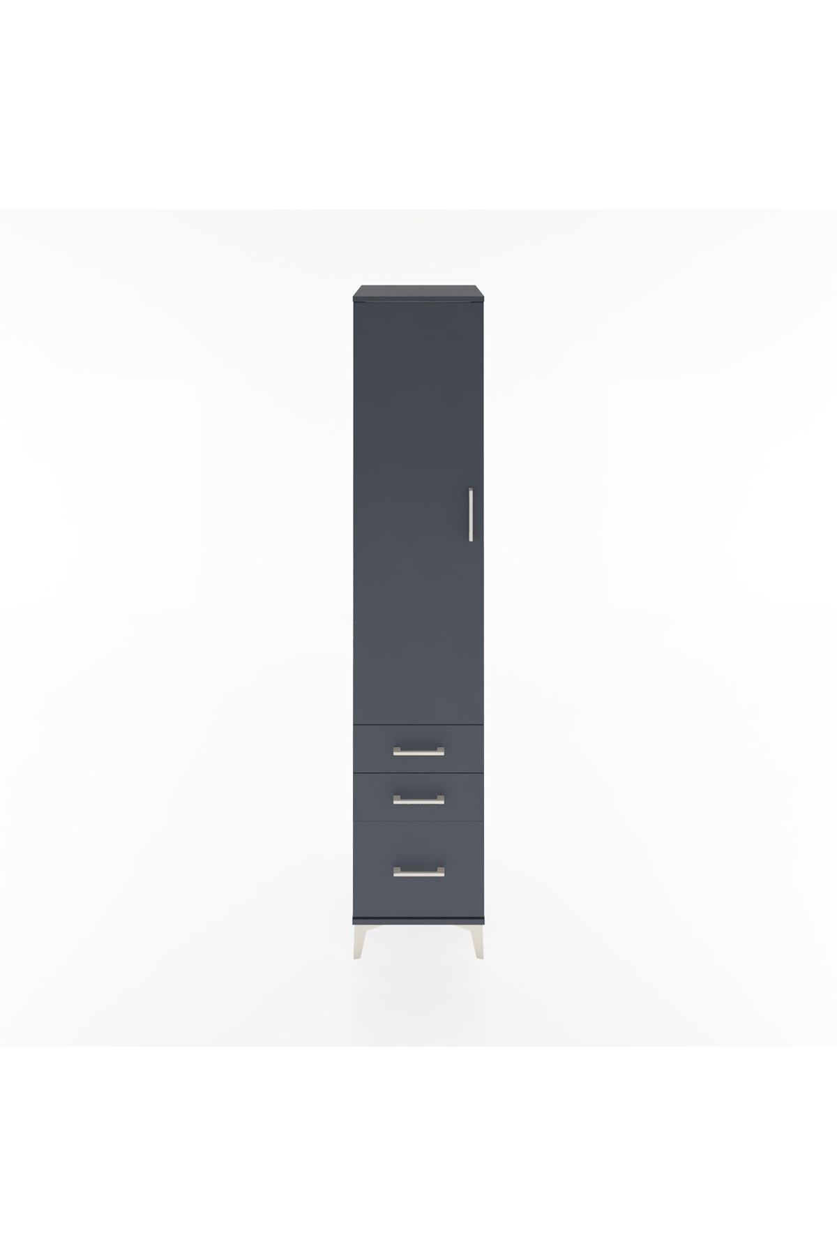 Hyperion Dolap 4 Raflı 3 Çekmeceli Tek Kapaklı 44x44x221 Antrasit-Antrasit