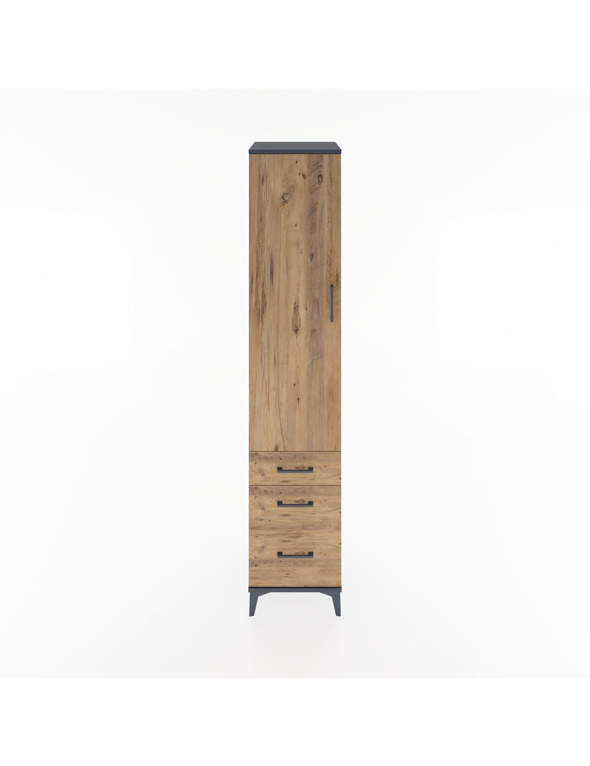 Hyperion Dolap 4 Raflı 3 Çekmeceli Tek Kapaklı 44x44x221 Antrasit-Çam