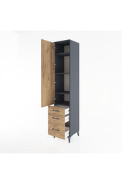 Hyperion Dolap 4 Raflı 3 Çekmeceli Tek Kapaklı 44x44x221 Antrasit-Çam