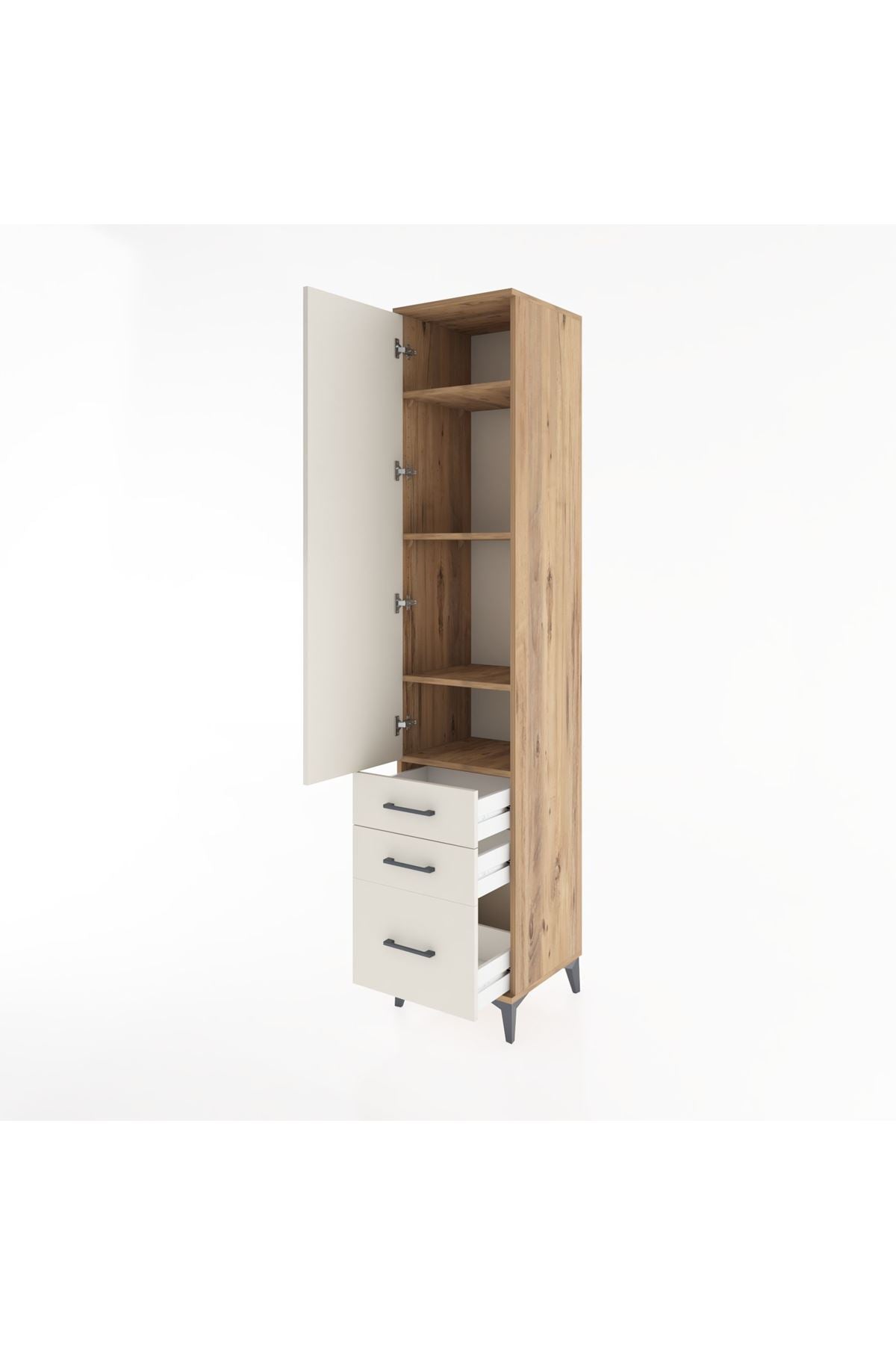 Hyperion Dolap 4 Raflı 3 Çekmeceli Tek Kapaklı 44x44x221 Çam-Aytaşı