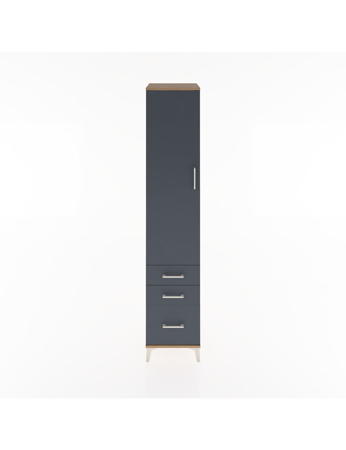 Hyperion Dolap 4 Raflı 3 Çekmeceli Tek Kapaklı 44x44x221 Çam-Antrasit