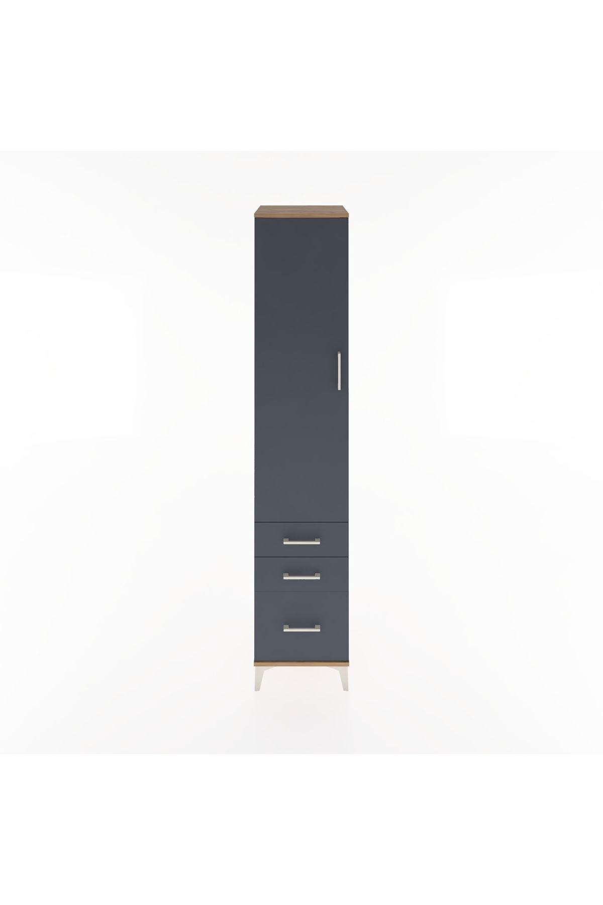 Hyperion Dolap 4 Raflı 3 Çekmeceli Tek Kapaklı 44x44x221 Çam-Antrasit