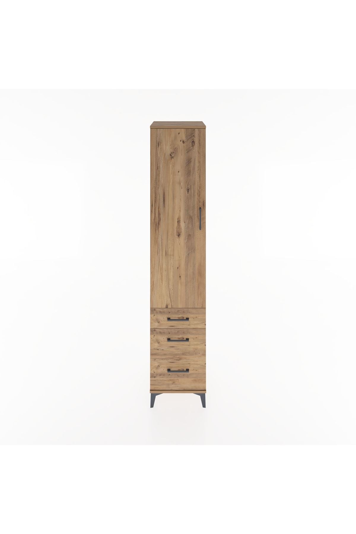 Hyperion Dolap 4 Raflı 3 Çekmeceli Tek Kapaklı 44x44x221 Çam-Çam