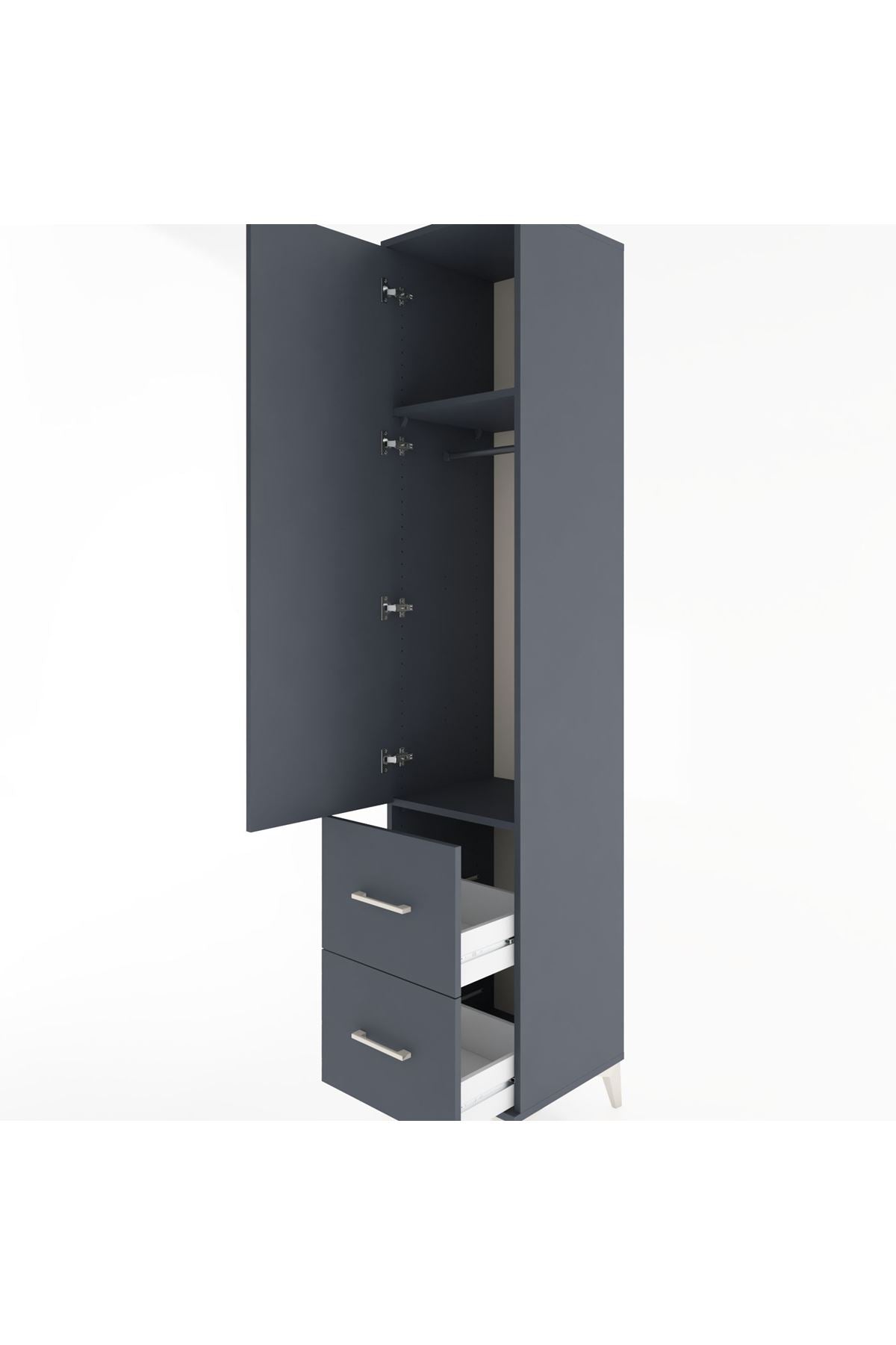 Hyperion Dolap 2 Raflı 2 Çekmeceli Tek Askılı 44x44x221 Antrasit-Antrasit