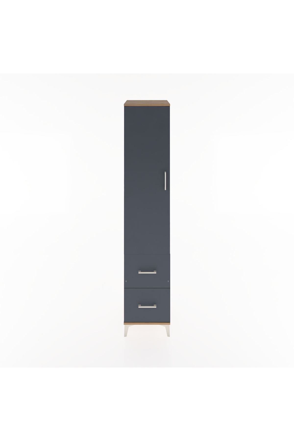 Hyperion Dolap 2 Raflı 2 Çekmeceli Tek Askılı 44x44x221 Çam-Antrasit