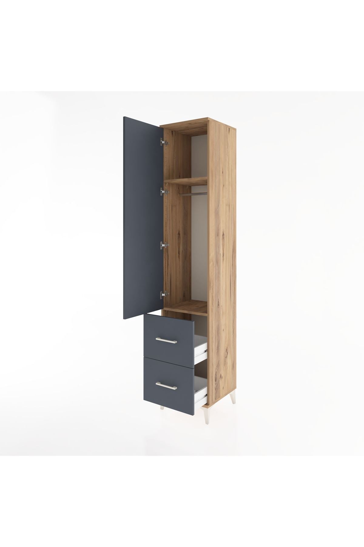 Hyperion Dolap 2 Raflı 2 Çekmeceli Tek Askılı 44x44x221 Çam-Antrasit