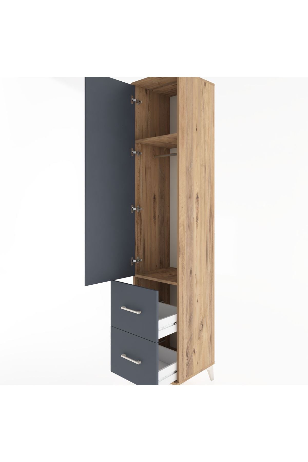 Hyperion Dolap 2 Raflı 2 Çekmeceli Tek Askılı 44x44x221 Çam-Antrasit