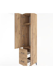 Hyperion Dolap 2 Raflı 2 Çekmeceli Tek Askılı 44x44x221 Çam-Çam