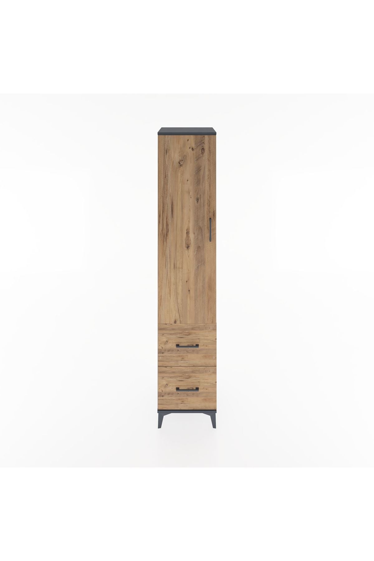 Hyperion Dolap 4 Raflı 2 Çekmeceli Tek Kapaklı 44x44x221 Antrasit-Çam