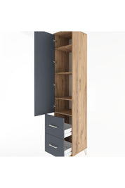 Hyperion Dolap 4 Raflı 2 Çekmeceli Tek Kapaklı 44x44x221 Çam-Antrasit