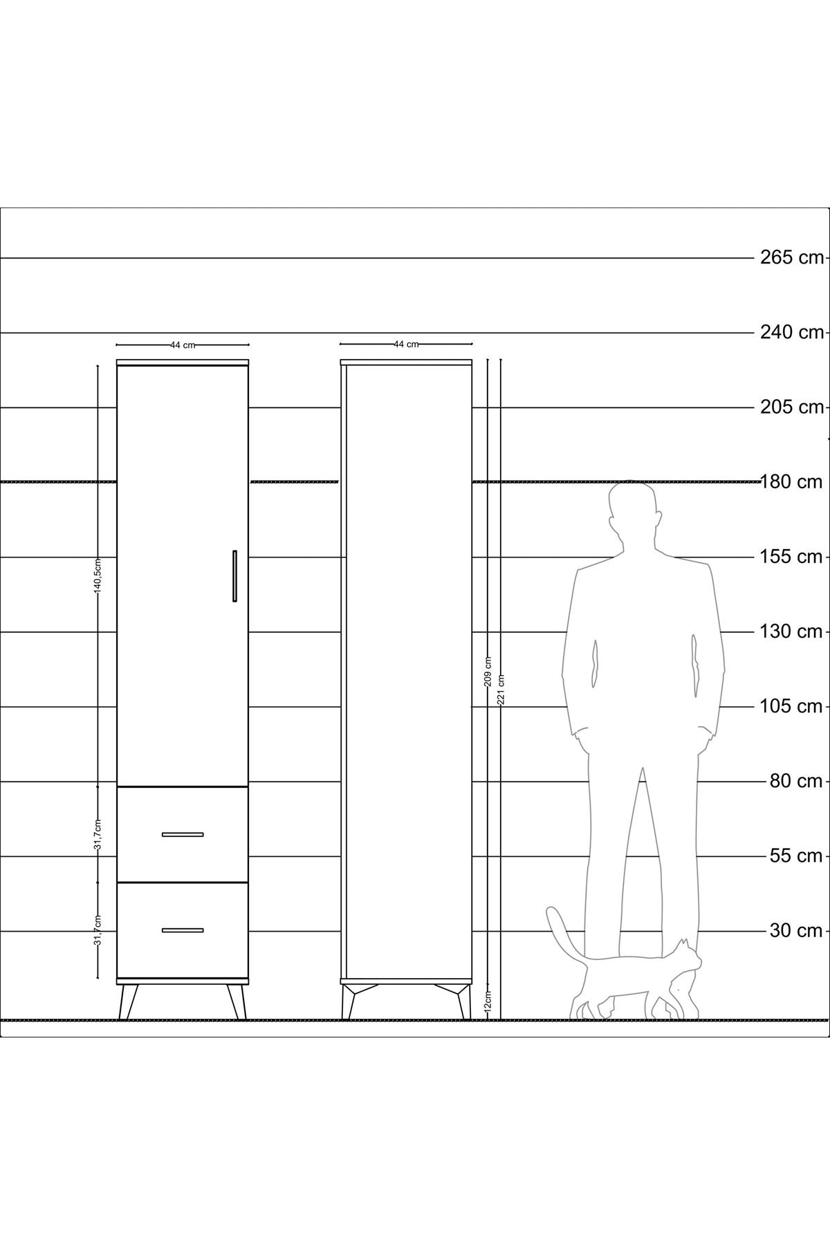 Hyperion Dolap 4 Raflı 2 Çekmeceli Tek Kapaklı 44x44x221 Çam-Antrasit