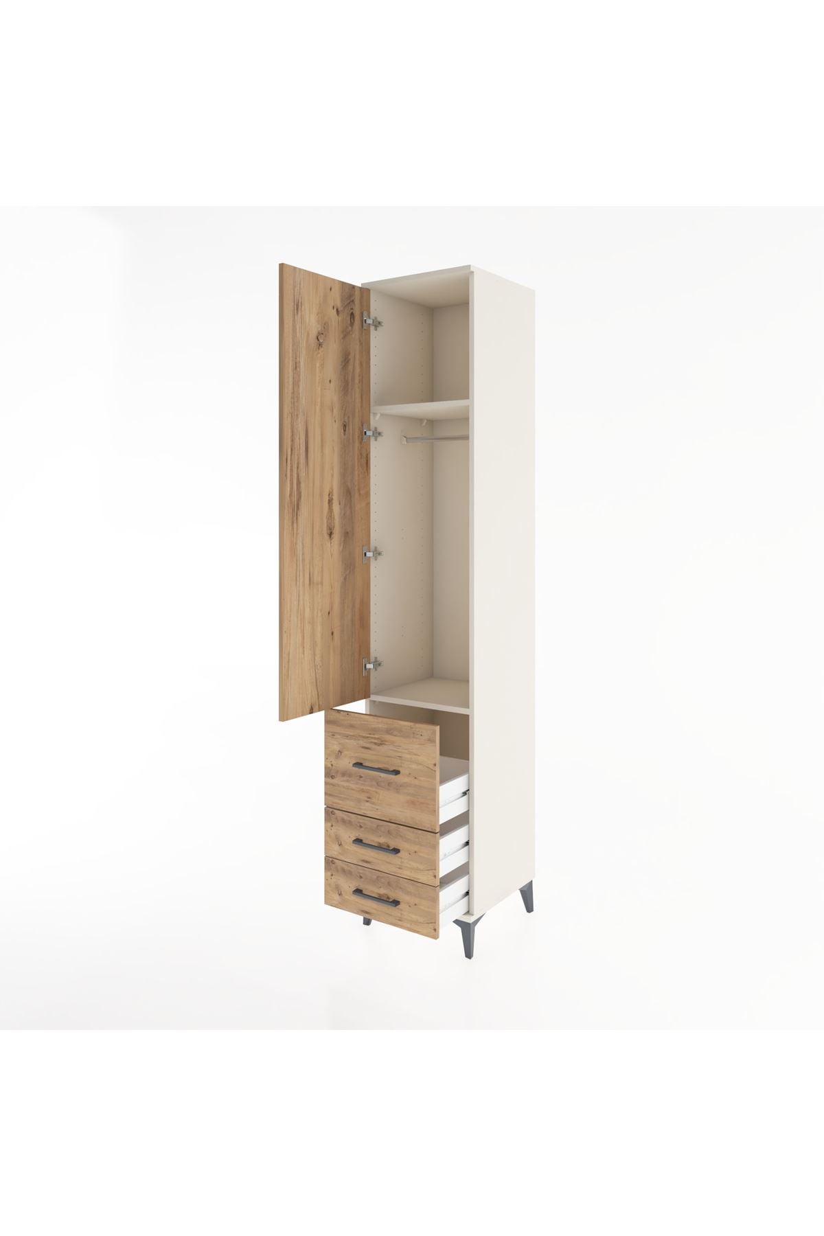 Hyperion Dolap 2 Raflı 3 Çekmeceli Tek Askılı 44x44x221 Aytaşı-Çam