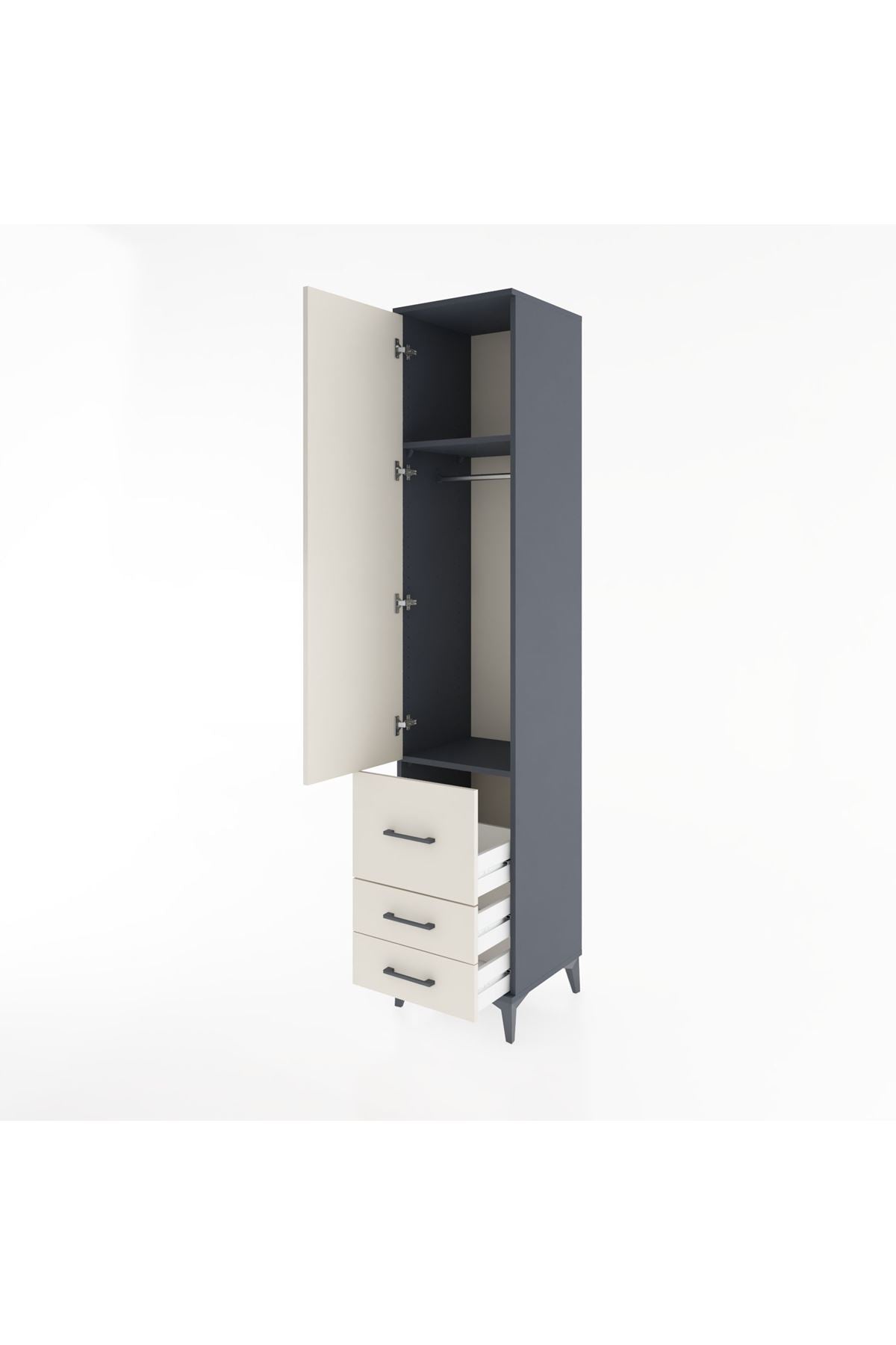 Hyperion Dolap 2 Raflı 3 Çekmeceli Tek Askılı 44x44x221 Antrasit-Aytaşı