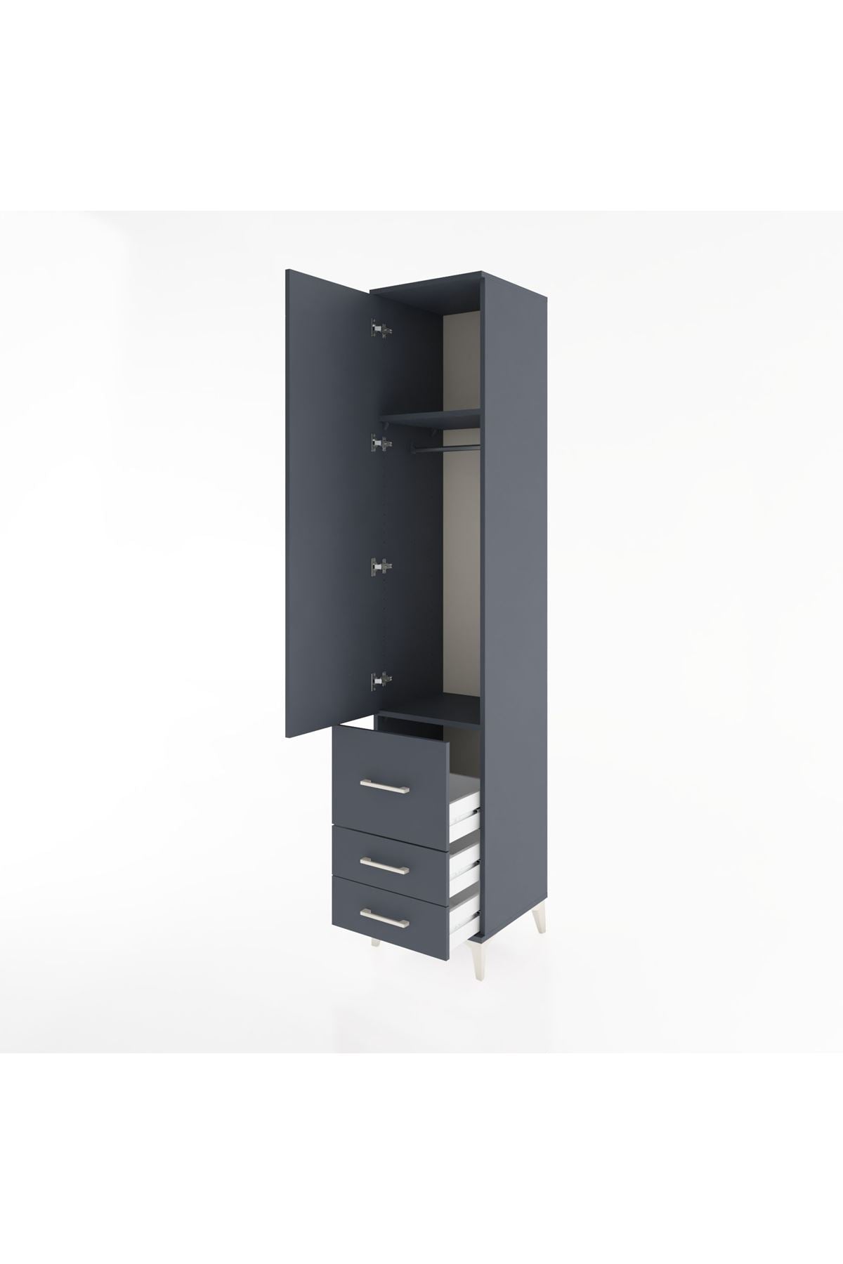 Hyperion Dolap 2 Raflı 3 Çekmeceli Tek Askılı 44x44x221 Antrasit-Antrasit