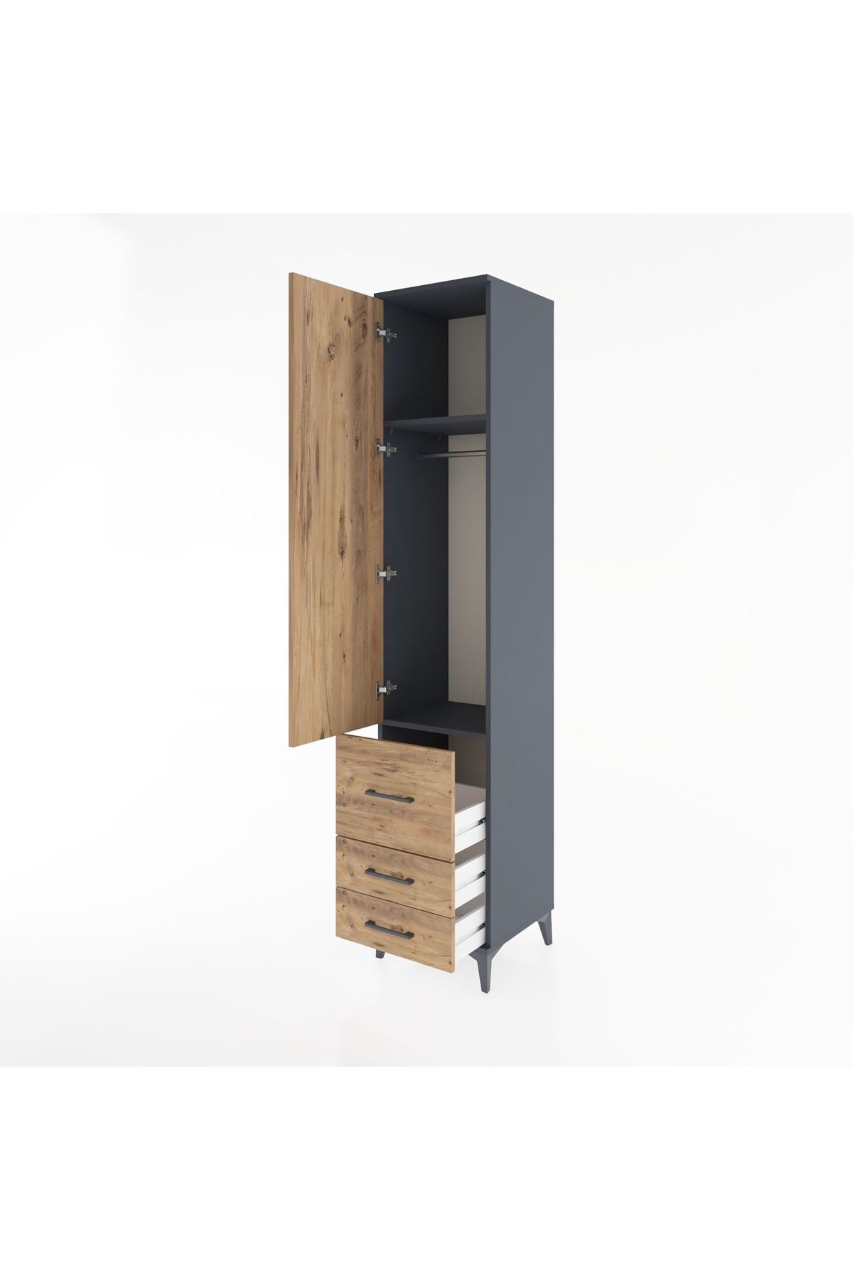 Hyperion Dolap 2 Raflı 3 Çekmeceli Tek Askılı 44x44x221 Antrasit-Çam