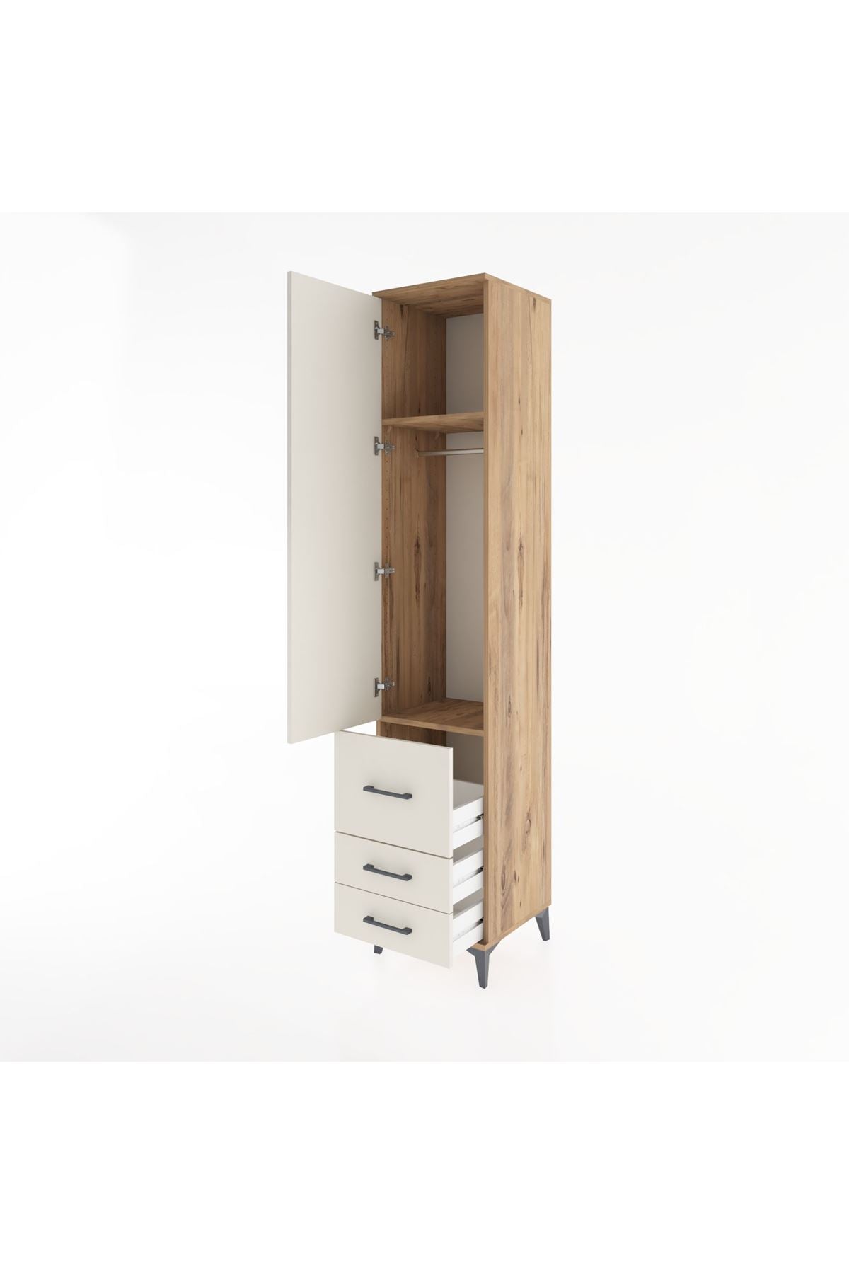 Hyperion Dolap 2 Raflı 3 Çekmeceli Tek Askılı 44x44x221 Çam-Aytaşı