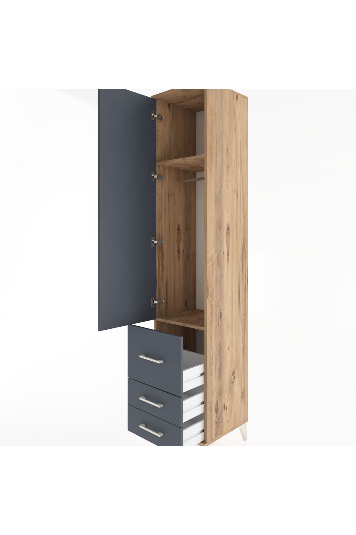 Hyperion Dolap 2 Raflı 3 Çekmeceli Tek Askılı 44x44x221 Çam-Antrasit