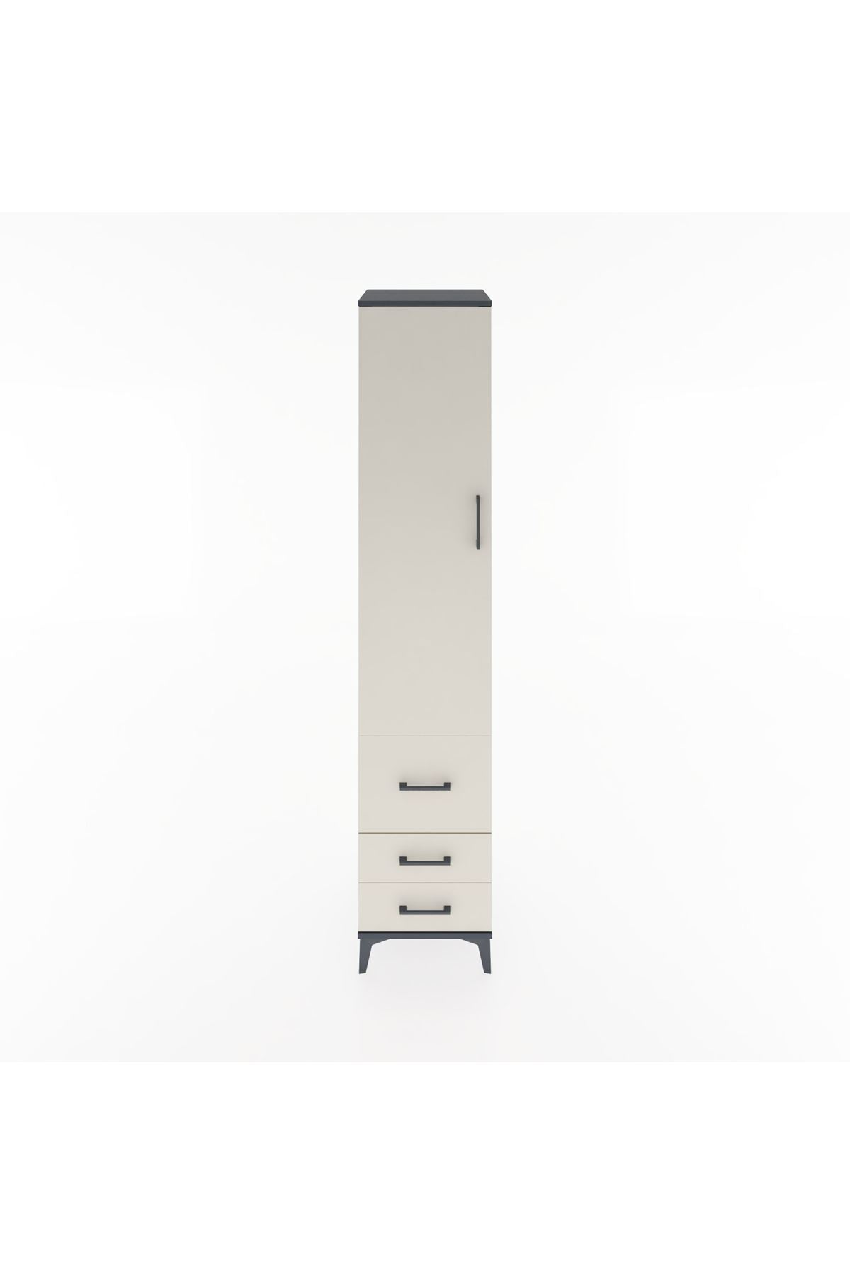 Hyperion Dolap 4 Raflı 3 Çekmeceli Tek Kapaklı 44x44x221 Antrasit-Aytaşı