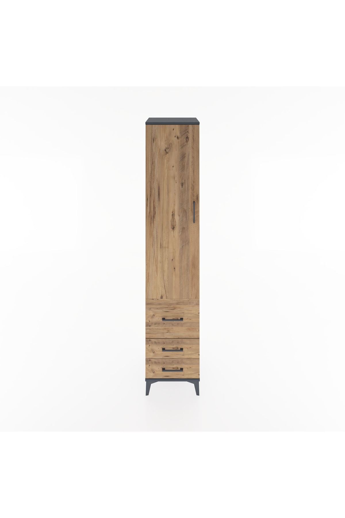 Hyperion Dolap 4 Raflı 3 Çekmeceli Tek Kapaklı 44x44x221 Antrasit-Çam