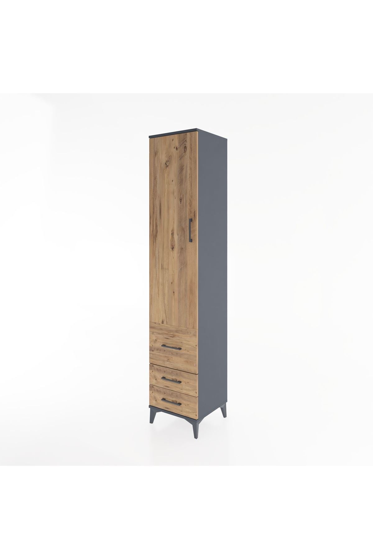 Hyperion Dolap 4 Raflı 3 Çekmeceli Tek Kapaklı 44x44x221 Antrasit-Çam