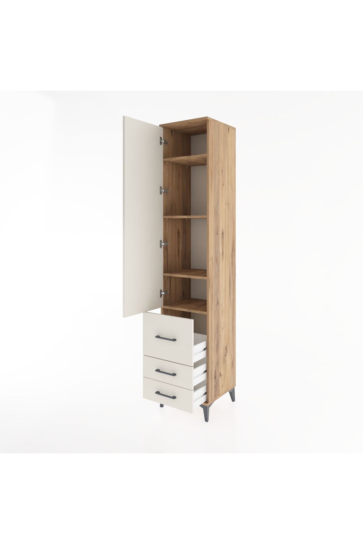 Hyperion Dolap 4 Raflı 3 Çekmeceli Tek Kapaklı 44x44x221 Çam-Aytaşı