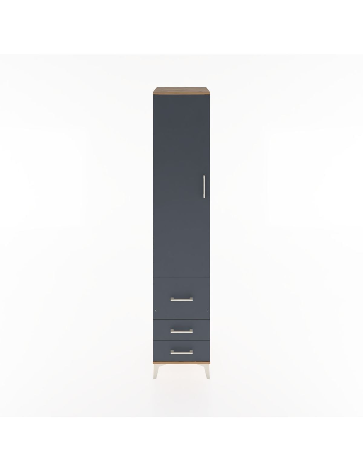 Hyperion Dolap 4 Raflı 3 Çekmeceli Tek Kapaklı 44x44x221 Çam-Antrasit