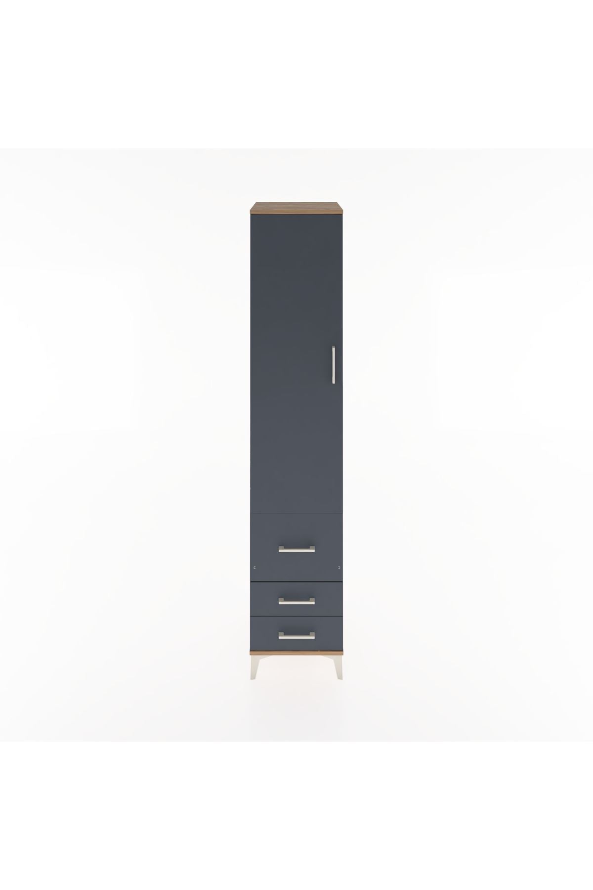 Hyperion Dolap 4 Raflı 3 Çekmeceli Tek Kapaklı 44x44x221 Çam-Antrasit