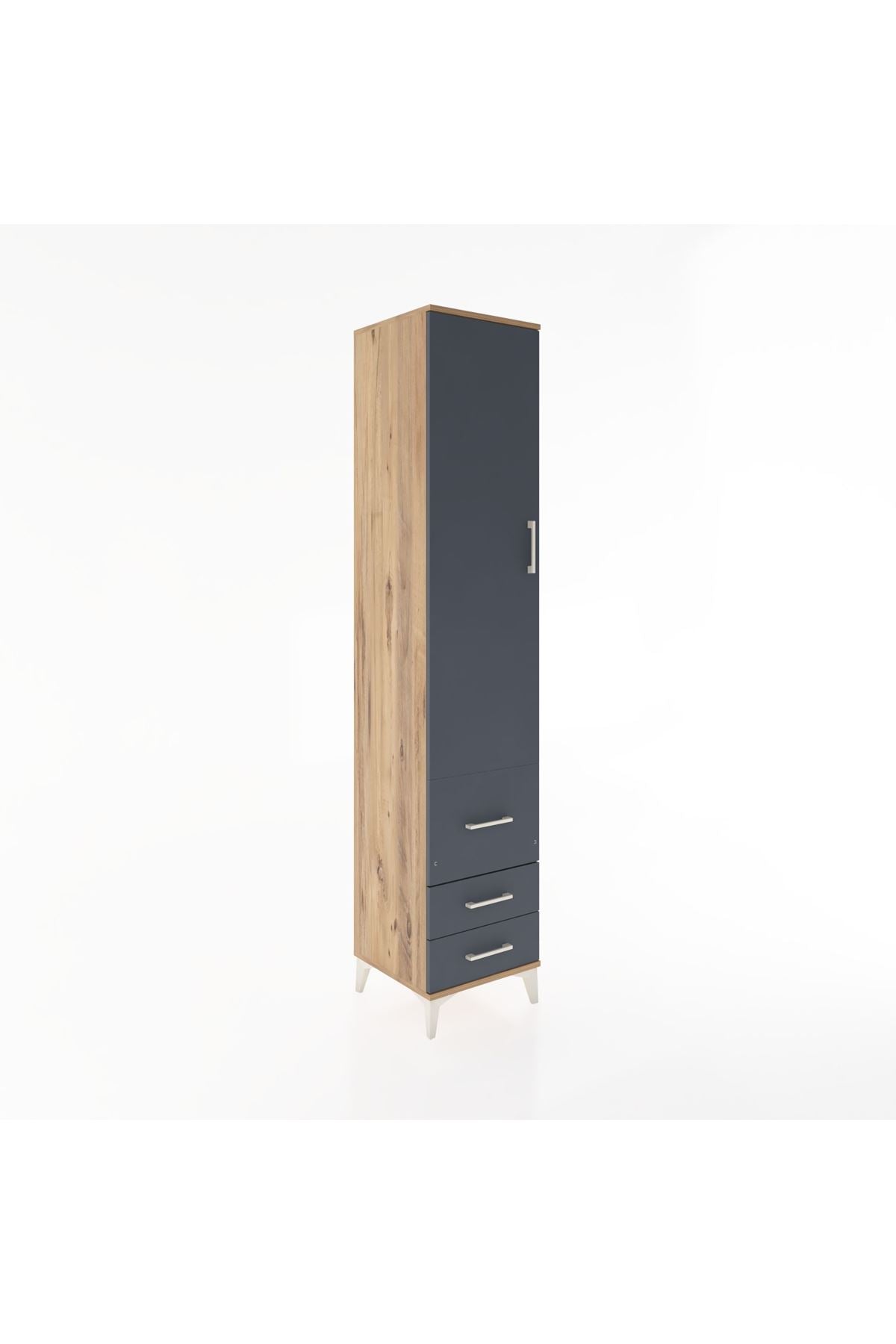 Hyperion Dolap 4 Raflı 3 Çekmeceli Tek Kapaklı 44x44x221 Çam-Antrasit