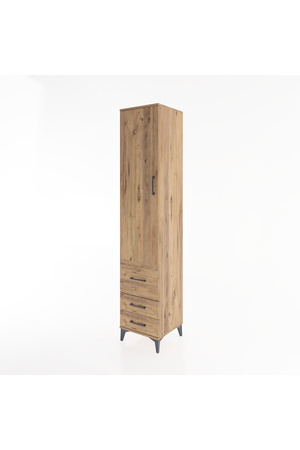 Hyperion Dolap 4 Raflı 3 Çekmeceli Tek Kapaklı 44x44x221 Çam-Çam