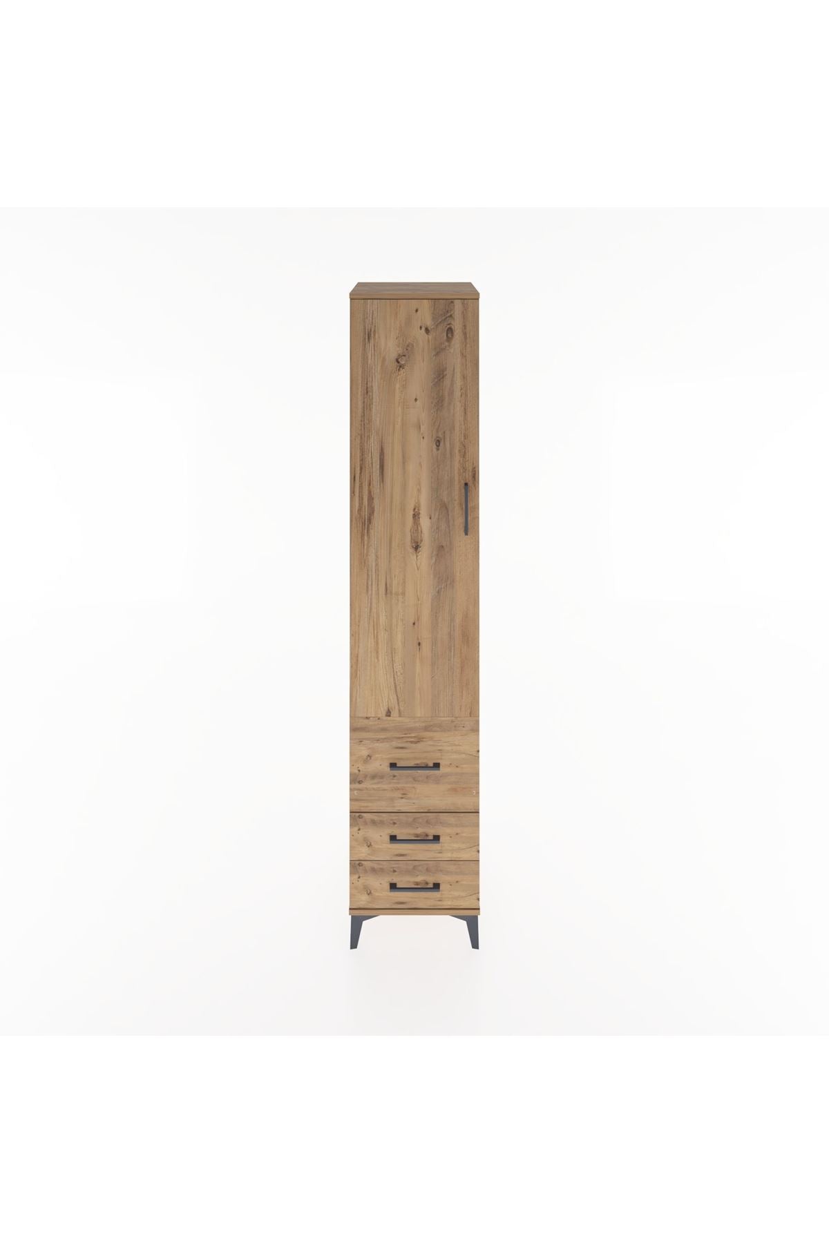 Hyperion Dolap 4 Raflı 3 Çekmeceli Tek Kapaklı 44x44x221 Çam-Çam