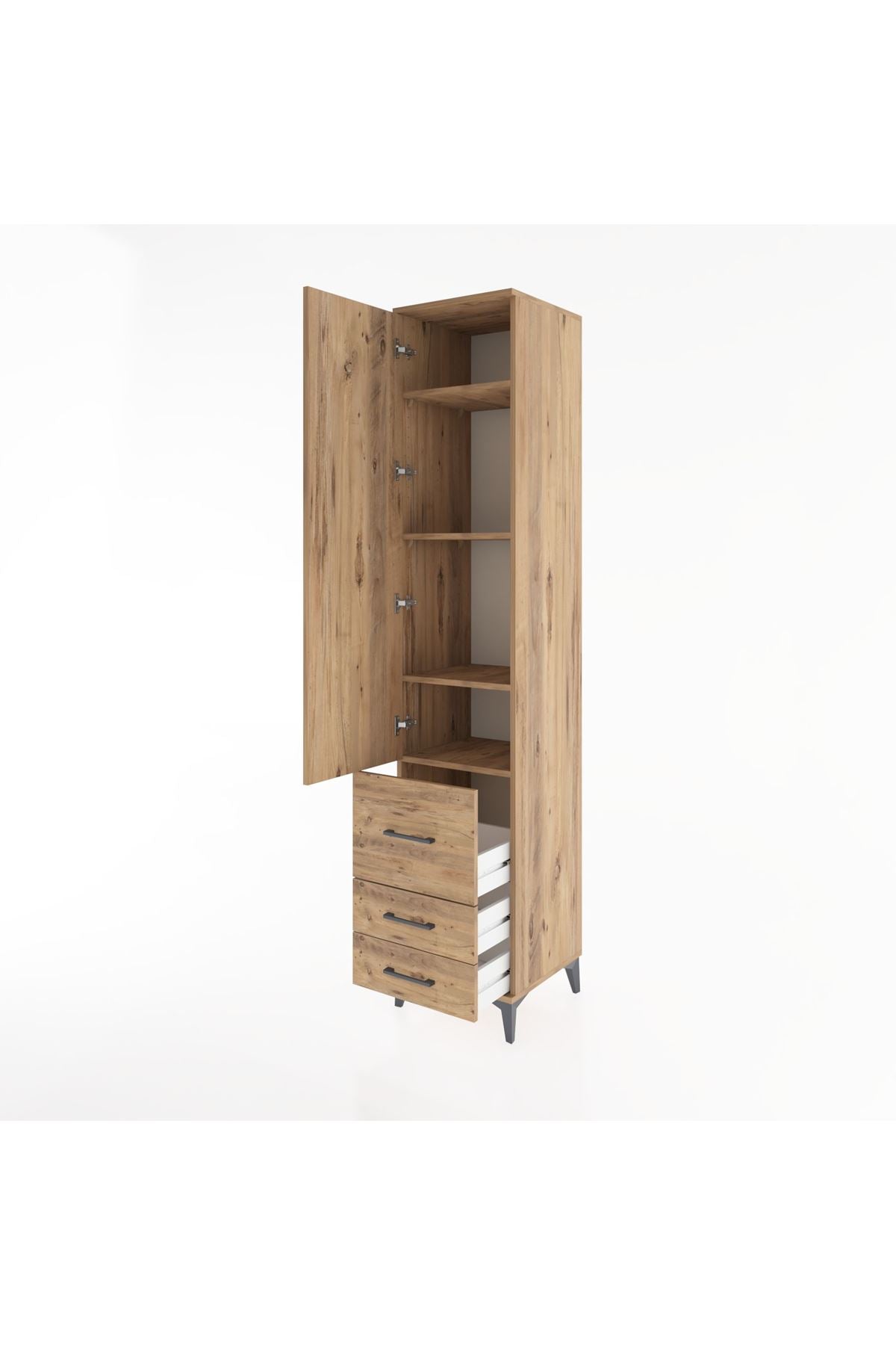 Hyperion Dolap 4 Raflı 3 Çekmeceli Tek Kapaklı 44x44x221 Çam-Çam